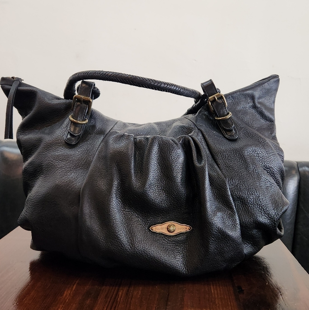 Elliott Lucca Black Leather Hobo Bag